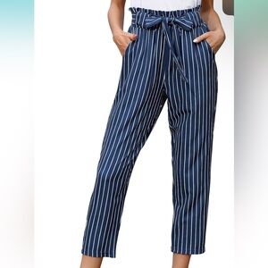 Grace Karin Blue and White Cropped Striped Pants